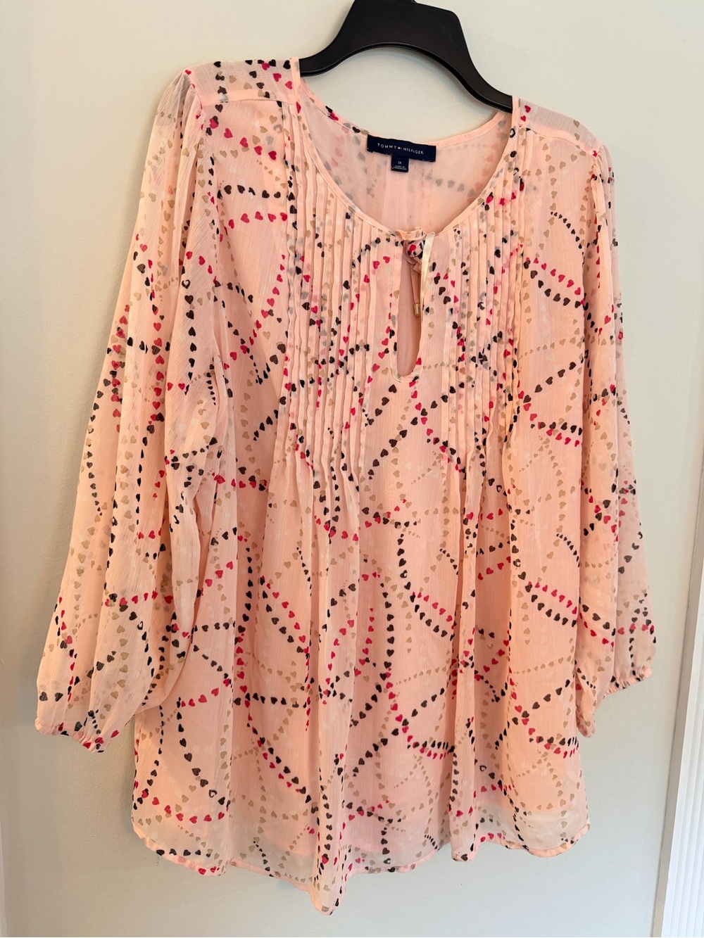 Tommy Hilfiger Pink Printed Peasant Sheer Blouse